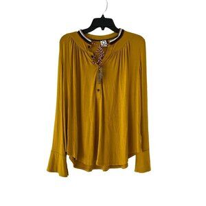 Akemi & Kim Anthropologie Goldie LS Peasant Top Blouse Mustard Yellow Size Small